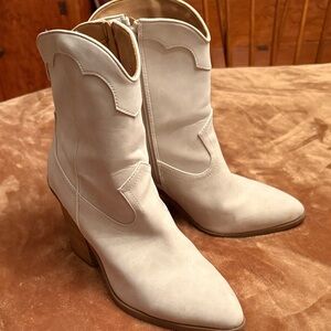 Cream Suede Western Ankle Boots